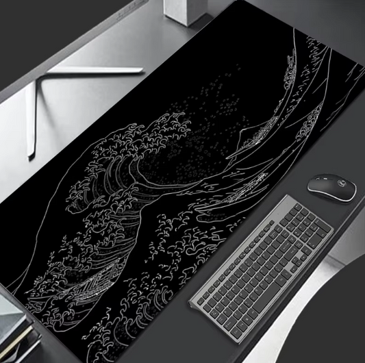 Mousepad Computador XL – Design de Ondas do Mar Negro do Japão para Jogadores e Uso em Escritório