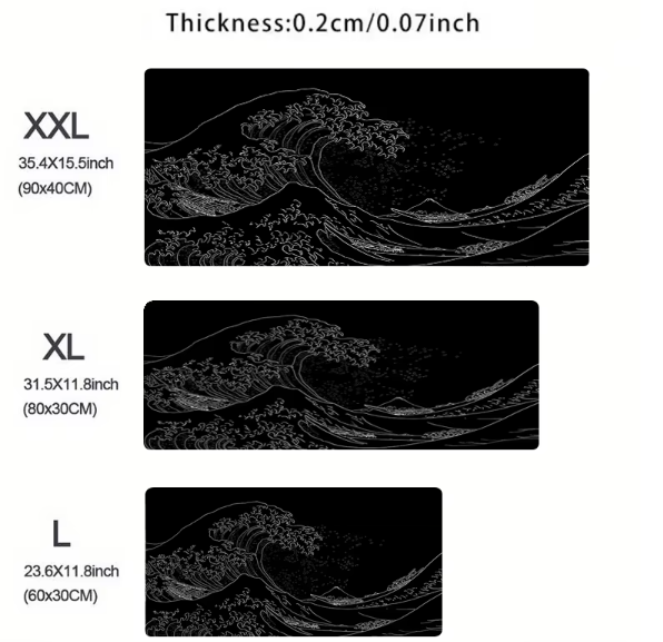 Mauspad Computer XL – Japan Black Sea Wave Design für Gamer und den Bürogebrauch