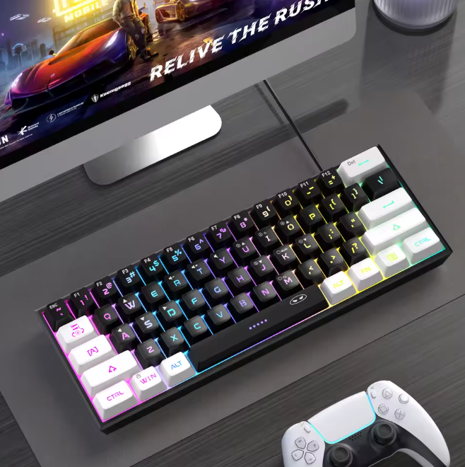 60% Porcentagem de teclado para jogos – Mini teclado compacto com retroiluminação RGB