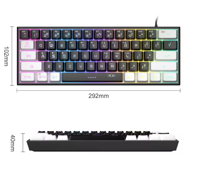 60% Porcentagem de teclado para jogos – Mini teclado compacto com retroiluminação RGB