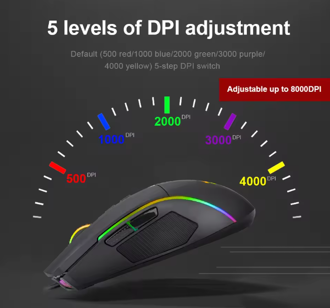 Mouse gamer com fio USB Redragon Lonewolf G105 RGB – Design ergonômico