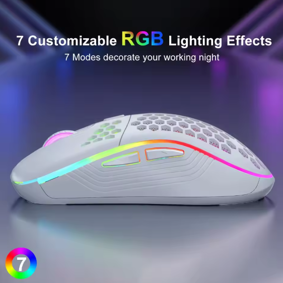 Wireless RGB Gaming Mouse – Rechargeable, Ergonomic Honeycomb