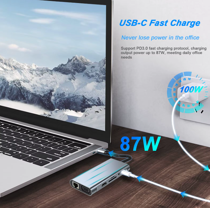 11 in 1 Type-c USB 3.0 Hub Multi-Port Laptop Docking Station