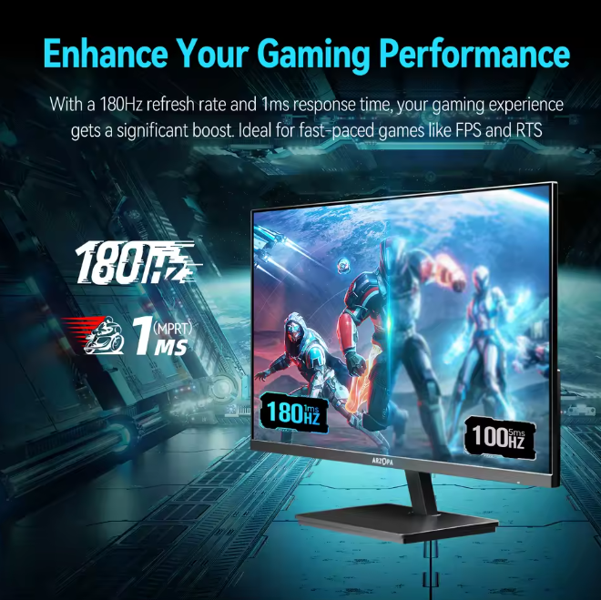 ARZOPA 27-Inch 180Hz 2K Fast IPS QHD Monitor – 1ms, FreeSync, Gaming Display