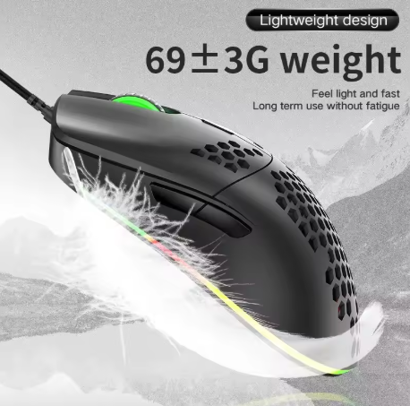 M1 Wired Lightweight Gaming Mouse – 69g Ultralight Honeycomb Shell